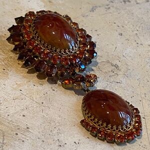 Austria Glass Amber color Rhinestones Brooch